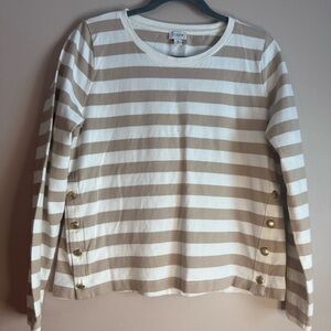 J. Crew Beige and White Striped Top with Gold Buttons